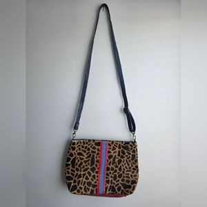Animal Print Crossbody Bag with Colorful Stripe